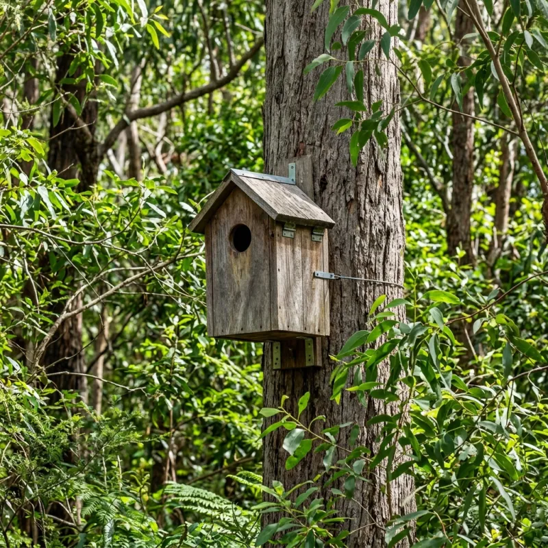 Animal nesting box installed as a humane alternative to a Coimadai roof cavity