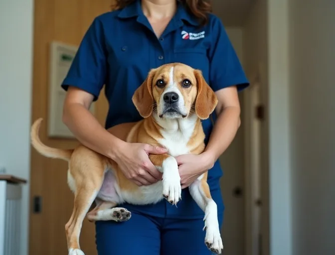 Technician respectfully transporting a deceased dog in Coimadai