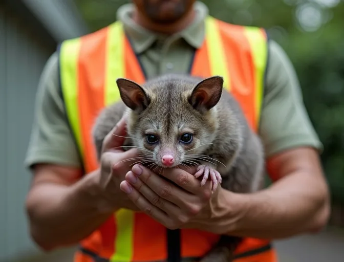 Animal handler safely recovering a deceased possum in Coimadai